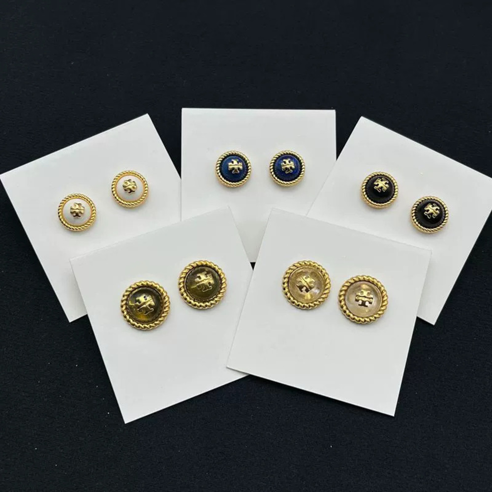 Tory Burch Clear Domed Resin Inlaid Round Stud Earrings Pair